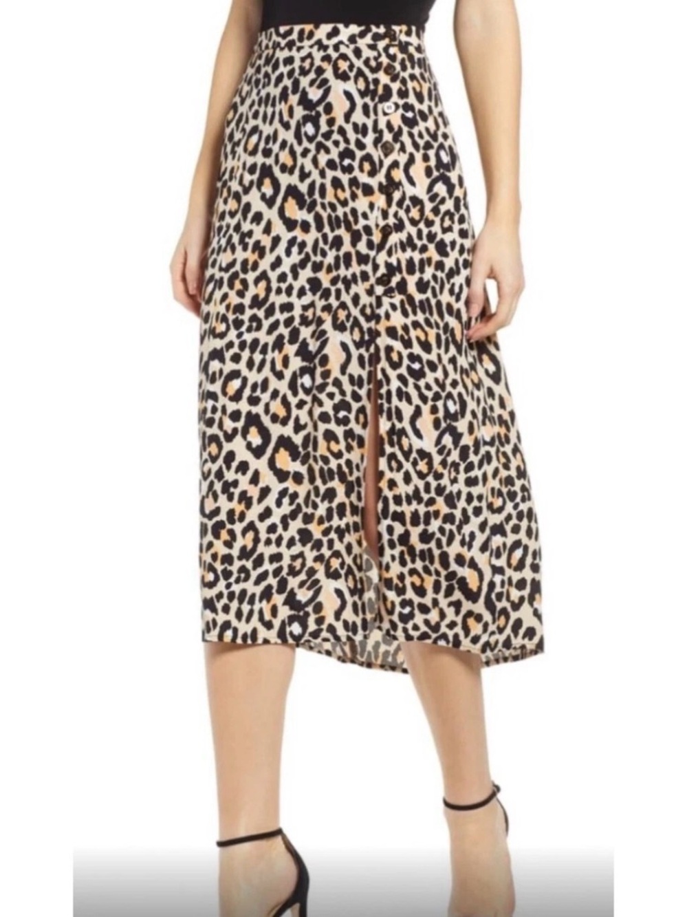 Astr The Label Leopard Print Midi Skirt in Tan, Black and Cream